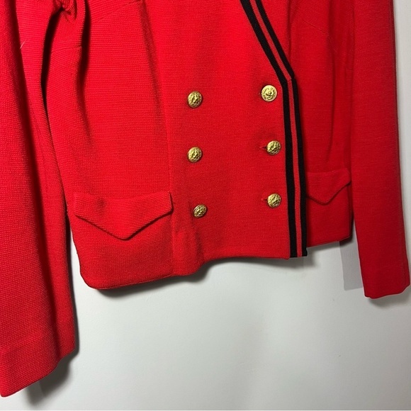 Vintage red double breasted knit cardigan wool sweater Medium preppy military - Picture 10 of 11